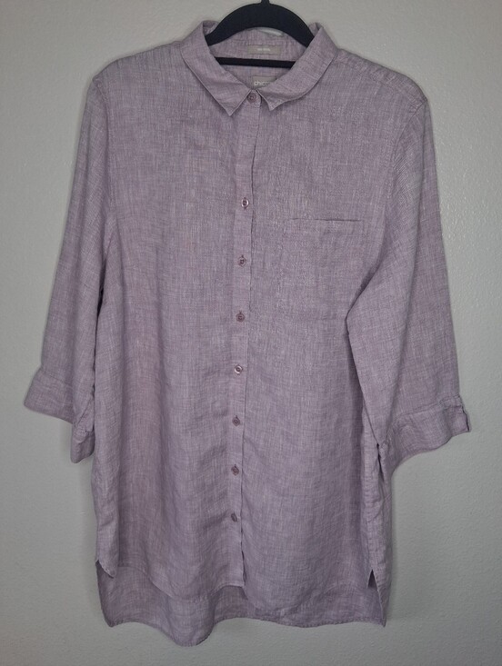 Chico's Tops - Chico’s Size 3 No-Iron Linen Shirttail High-Low Tunic Top Blouse Purple US 16/18